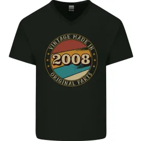 16th Birthday  Vintage Made In 2008 Mens V-Neck Cotton T-Shirt