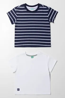 2 Pack Stripe Short Sleeve T-Shirts White And Navy