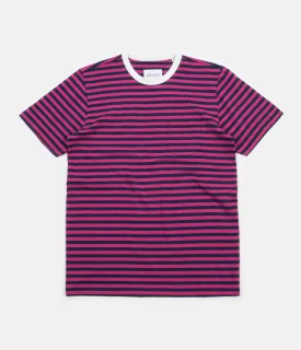 Albam Striped Pocket T-Shirt - Raspberry / Navy