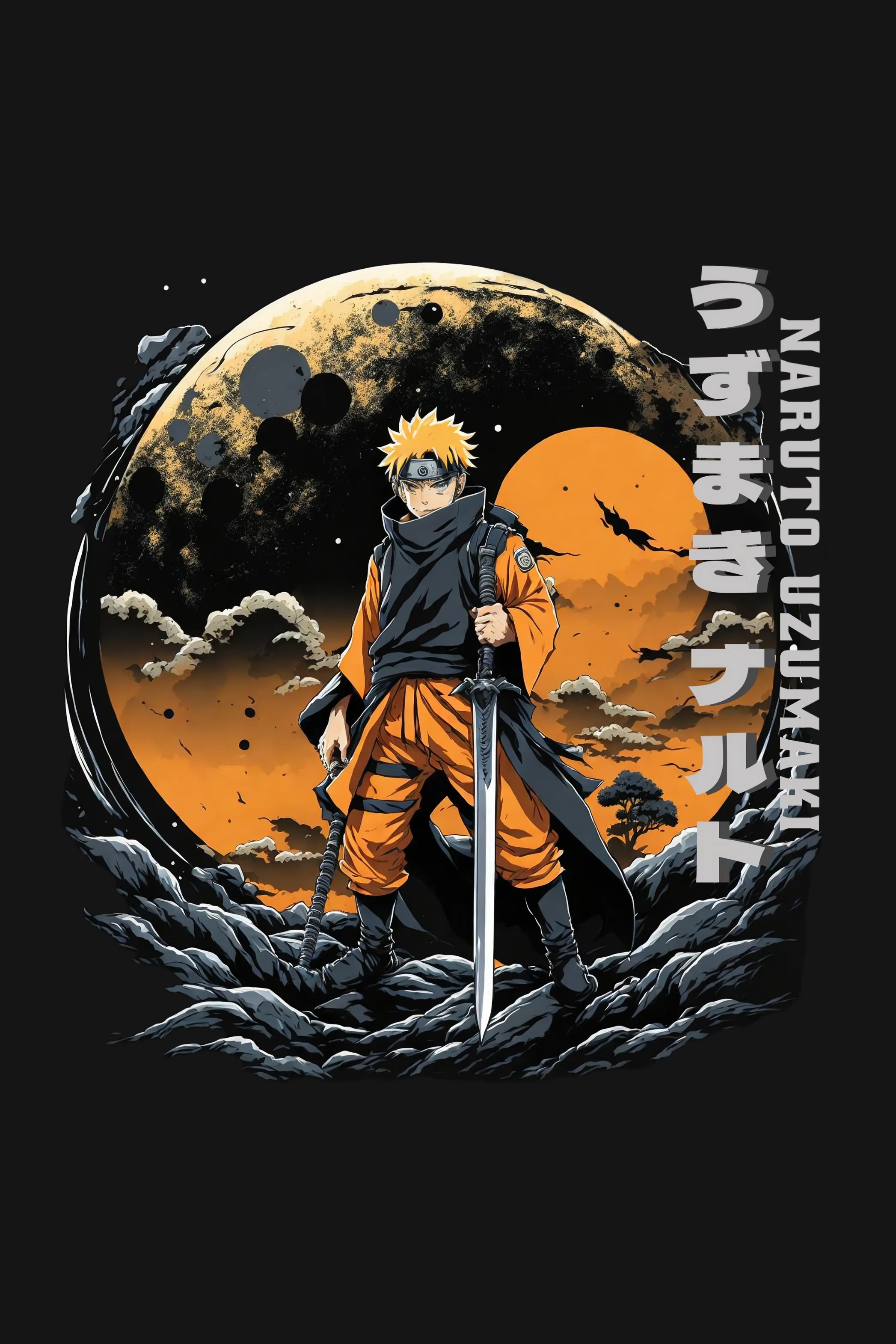 Anime Naruto Black Printed Oversized T-shirt for Men