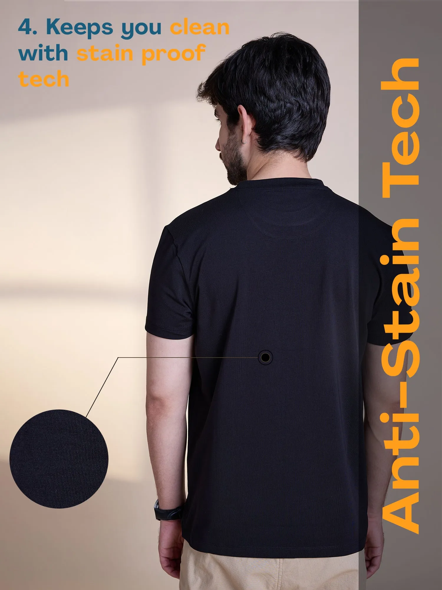 Anti Stain & Anti Odor Cotton Round Neck Tee - Black