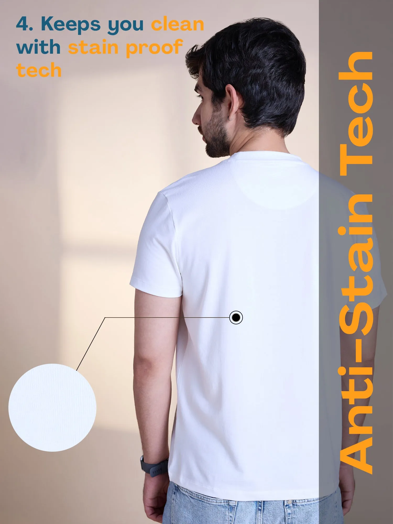 Anti Stain & Anti Odor Cotton Round Neck Tee - White