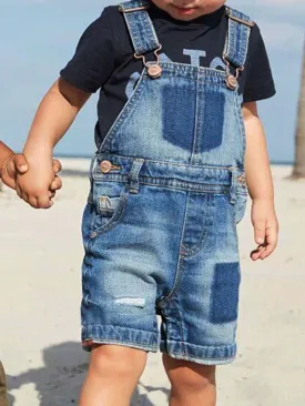 Baby Boy 2-Piece Summer Outfits Deepblue Top Denim Short Bib Overalls