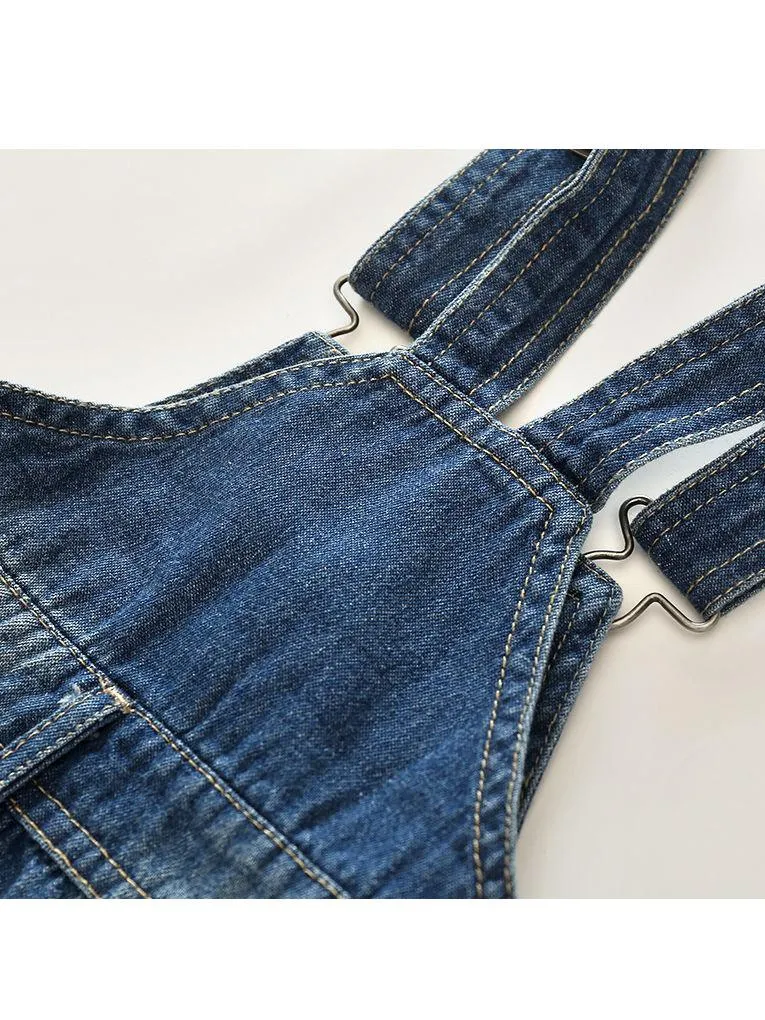 Baby Boy 2-Piece Summer Outfits Deepblue Top Denim Short Bib Overalls