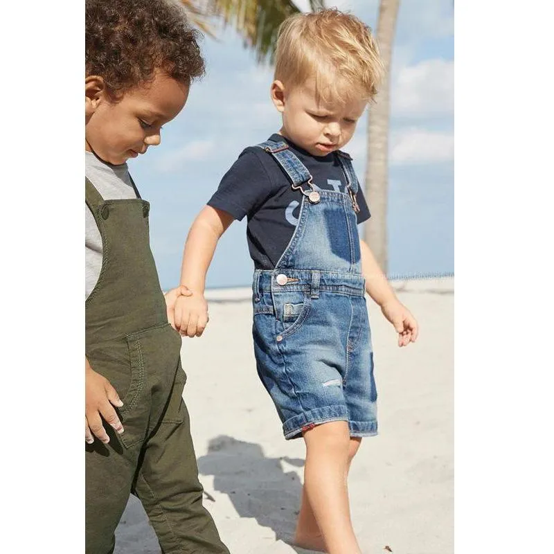 Baby Boy 2-Piece Summer Outfits Deepblue Top Denim Short Bib Overalls