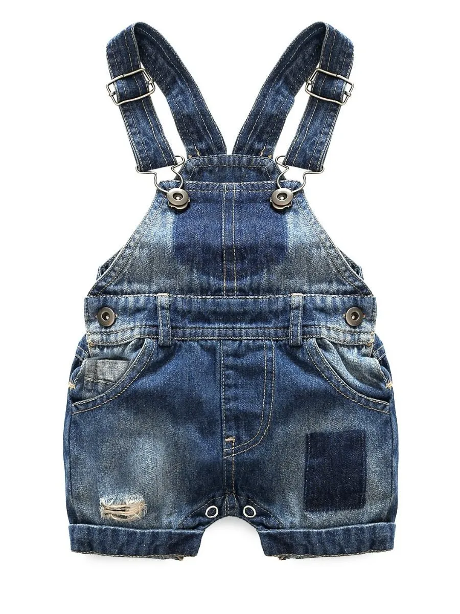 Baby Boy 2-Piece Summer Outfits Deepblue Top Denim Short Bib Overalls