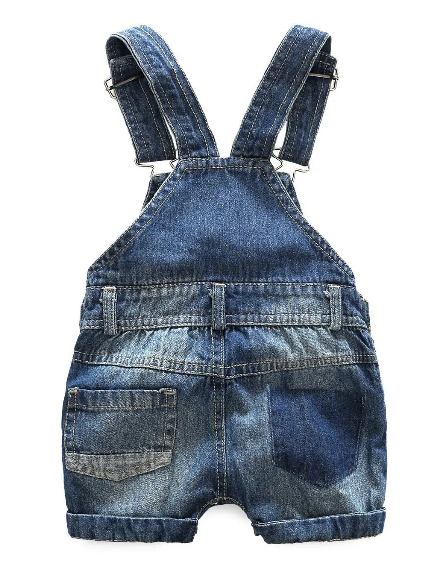 Baby Boy 2-Piece Summer Outfits Deepblue Top Denim Short Bib Overalls