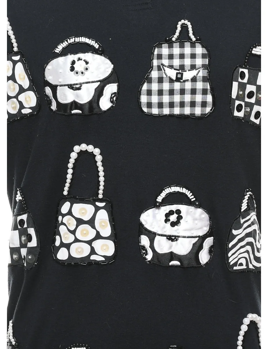 Beaded & Sequins Bag Design T-shirt - XL