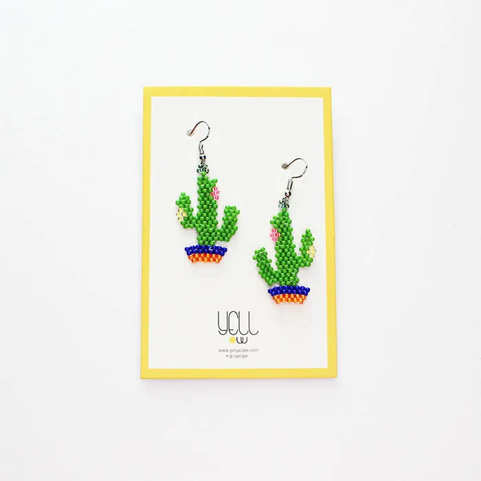 Beaded Cactus Earrings