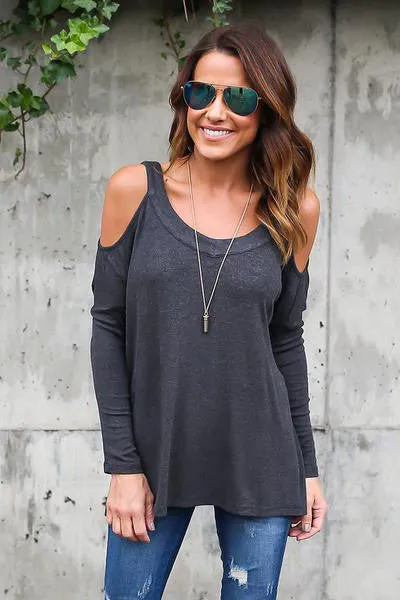 Bear Shoulder Scoop Pure Color Loose T-shirt