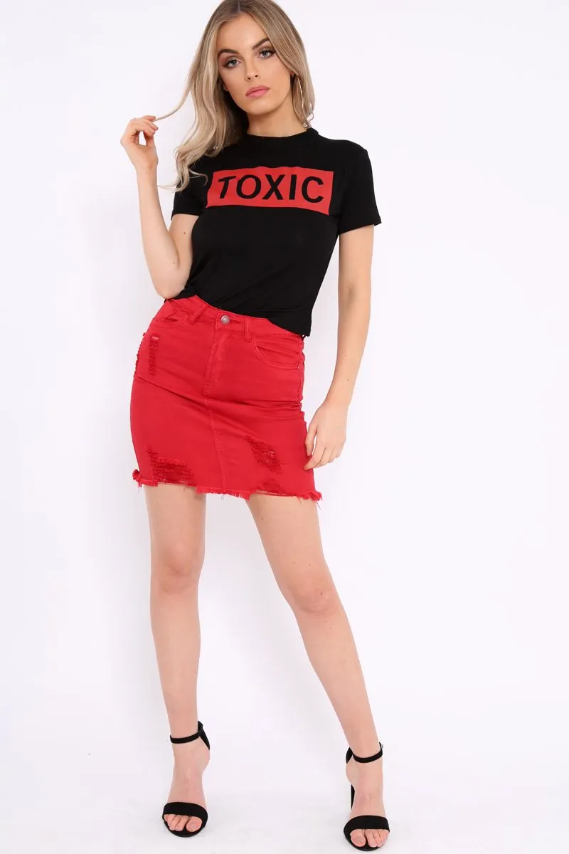 Black Crew Neck Toxic Slogan T-Shirt - Grecia