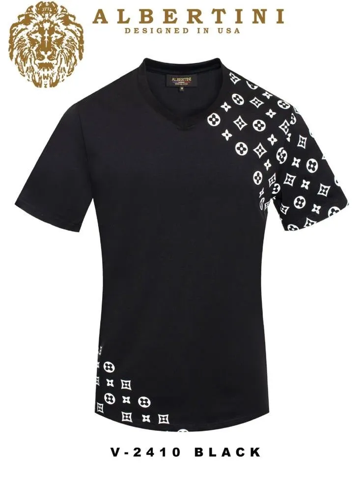 Black Men's Luxury Design V-Neck T-Shirt Graphic Print Short Sleeve