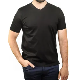 Black Mercerized Cotton V-Neck T-Shirt