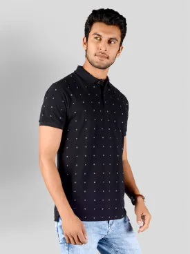 Black Printed Slim Fit Polo T-shirt | Greenfibre