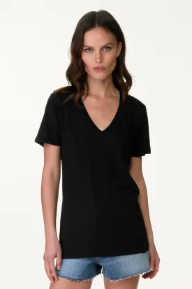 Black Sheer Slub V Neck Tee