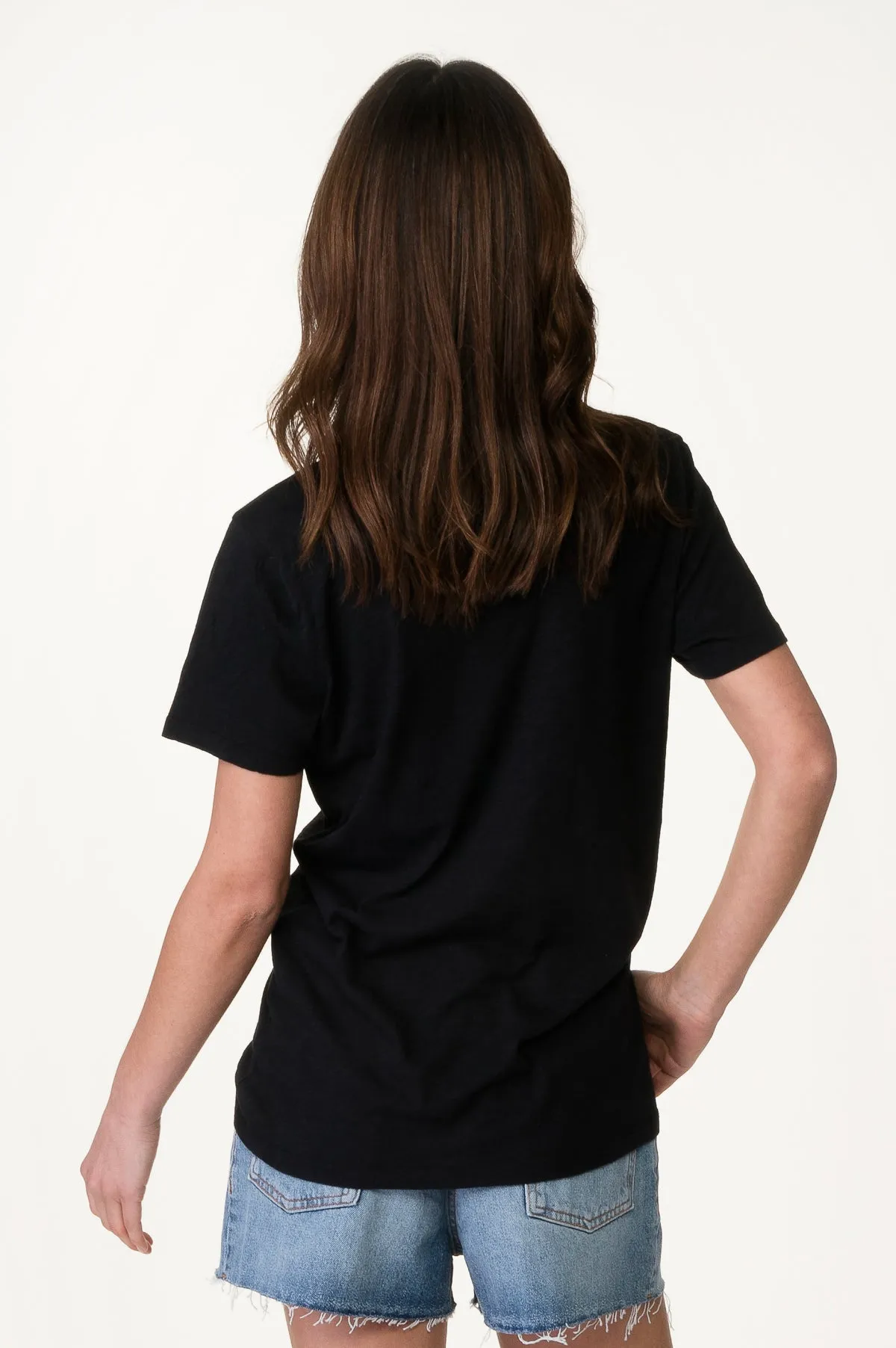 Black Sheer Slub V Neck Tee