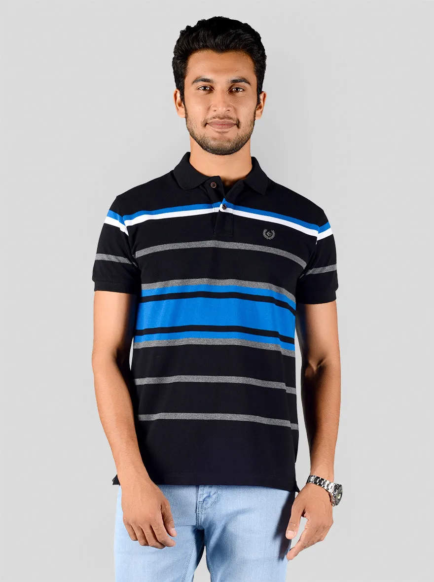 Black Striped Slim Fit Polo T-shirt | Greenfibre