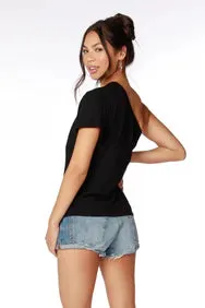 bobi Black One Shoulder Pleated Tee