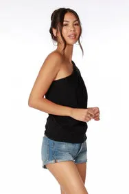 bobi Black One Shoulder Pleated Tee