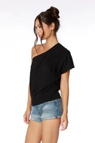 bobi Black One Shoulder Pleated Tee