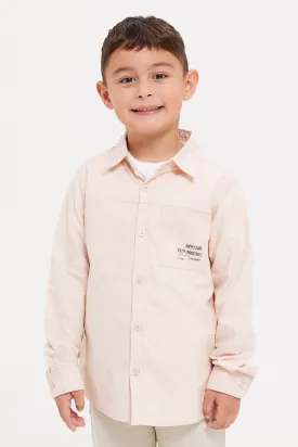 Boys Beige And White Shirt With T-Shirt Set (2 Piece)