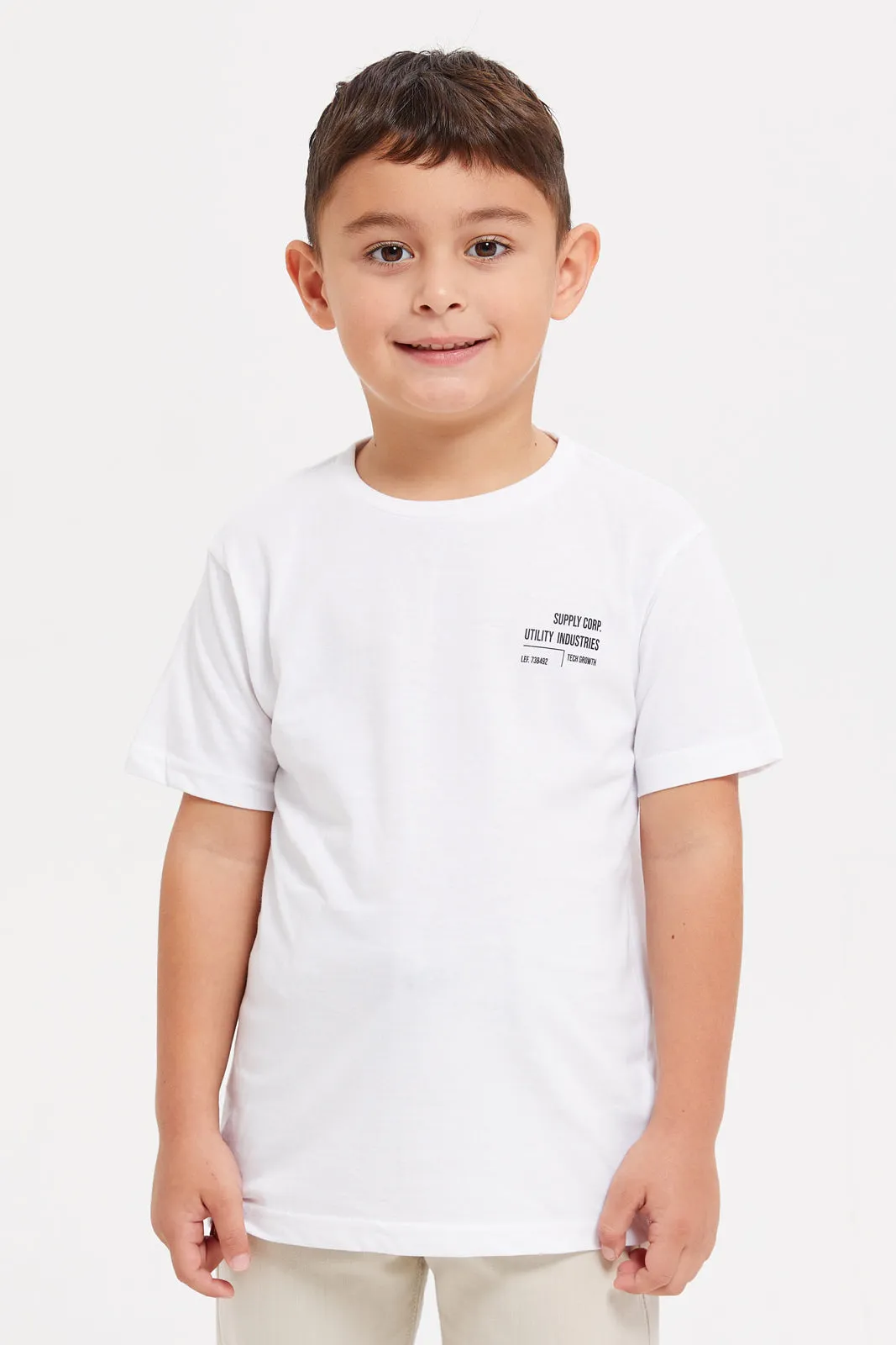 Boys Beige And White Shirt With T-Shirt Set (2 Piece)