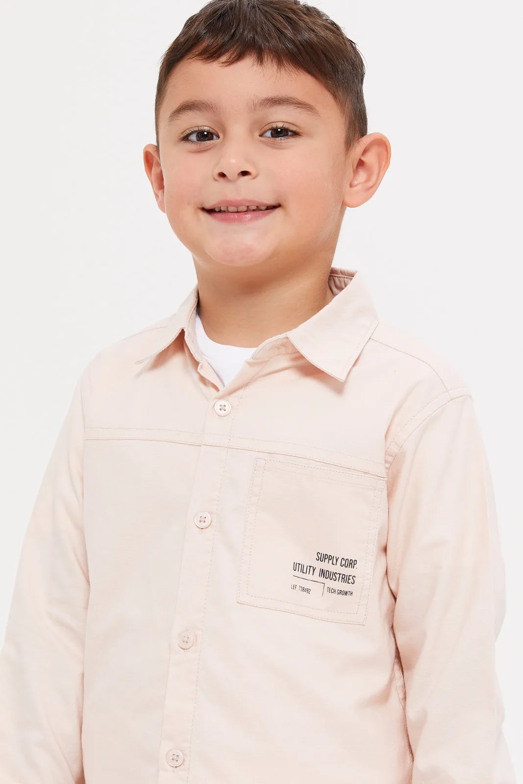 Boys Beige And White Shirt With T-Shirt Set (2 Piece)