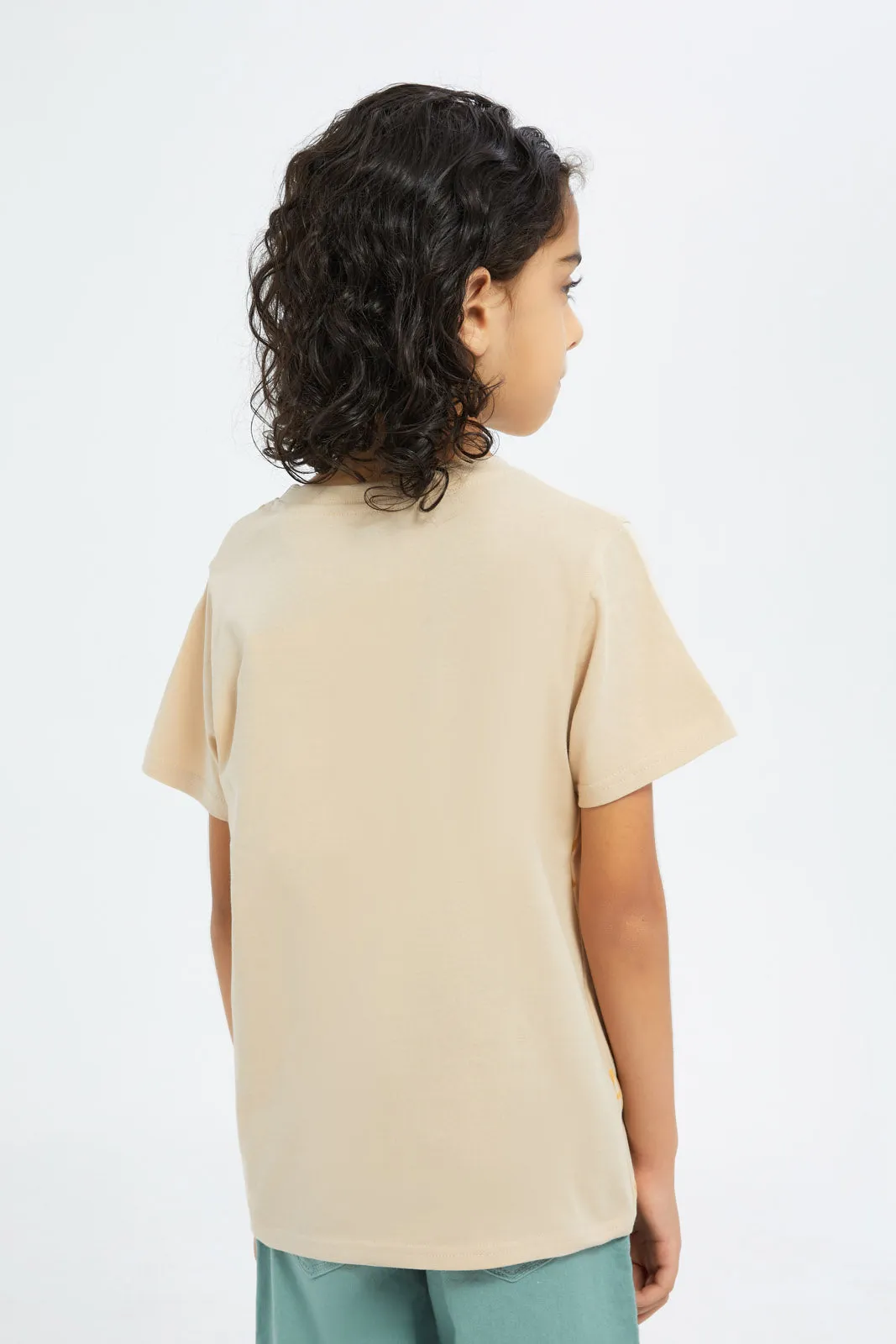 Boys Beige Printed T-Shirt