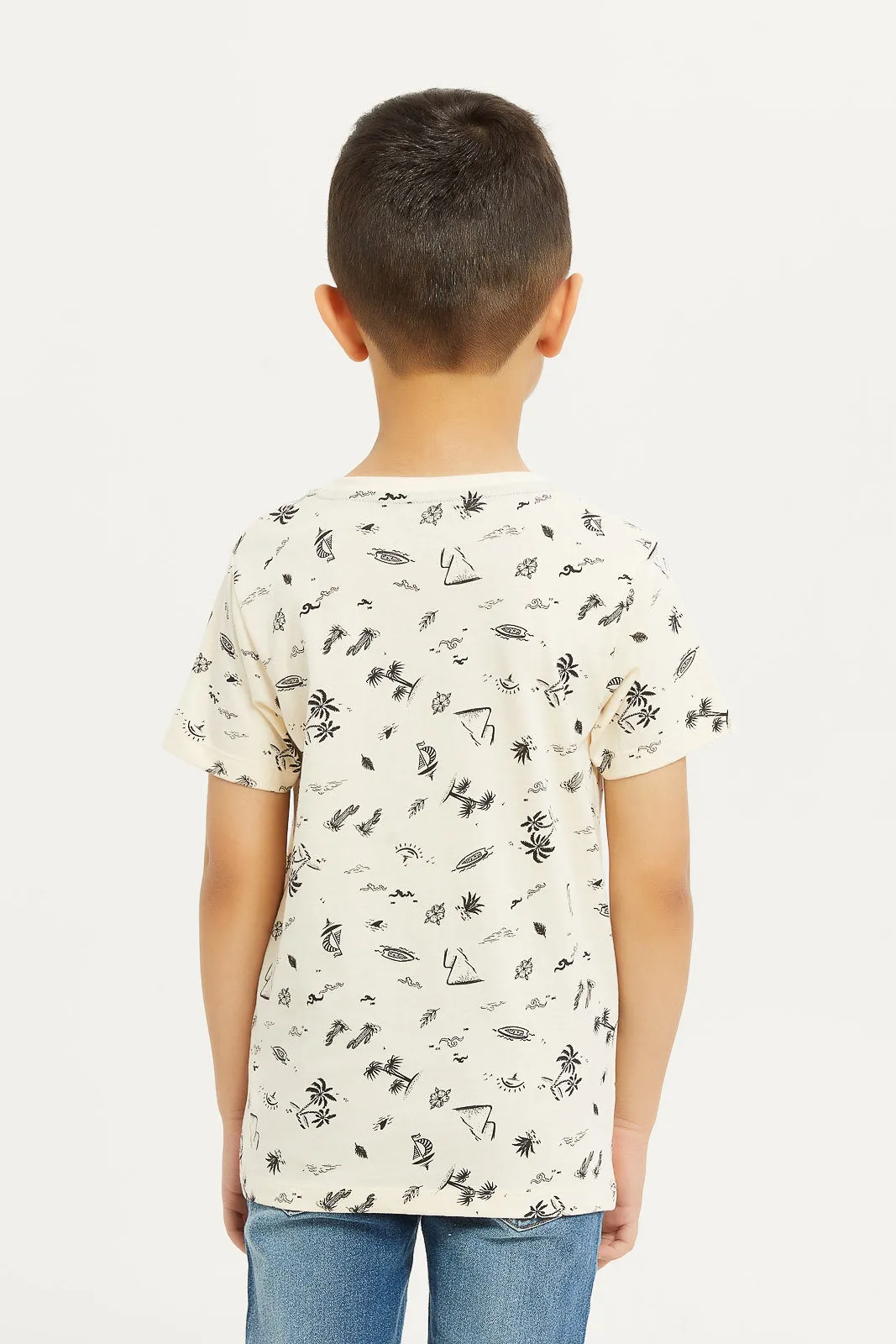 Boys Beige Summer Short Sleeve Printed T-Shirt