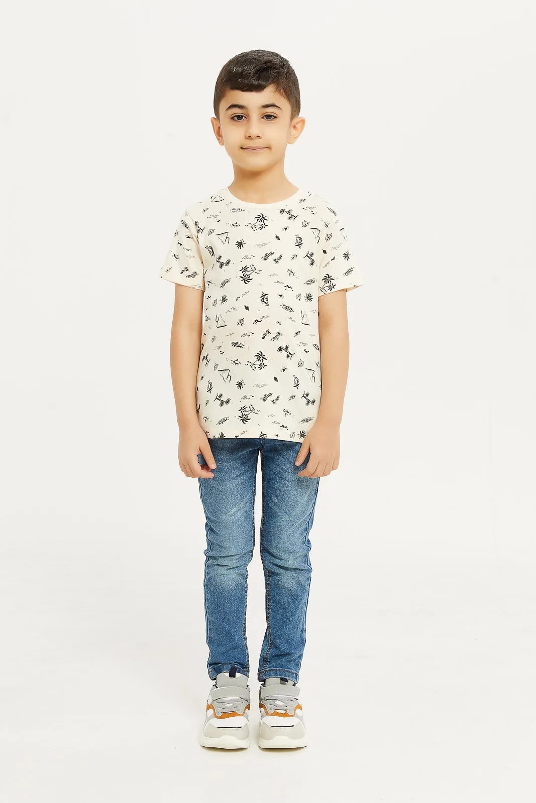 Boys Beige Summer Short Sleeve Printed T-Shirt