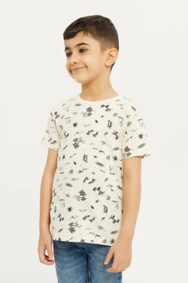 Boys Beige Summer Short Sleeve Printed T-Shirt