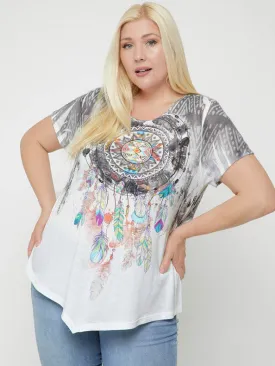 Brittany Plus Size Printed T-shirt with Pointed Hem