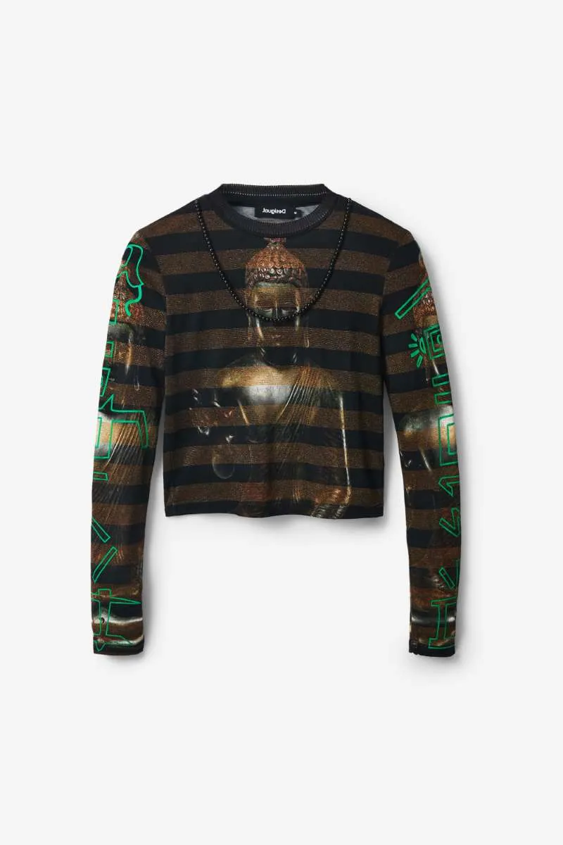 Buddha striped T-shirt in Black 22WWTKAG by Desigual