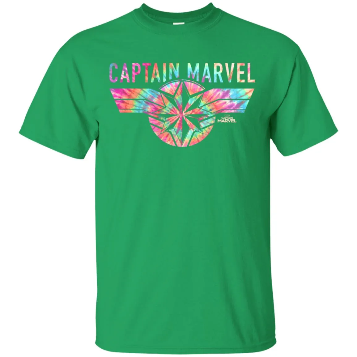 Captain Marvel Logo Banner Tie Dye Colors Men Cotton T-Shirt