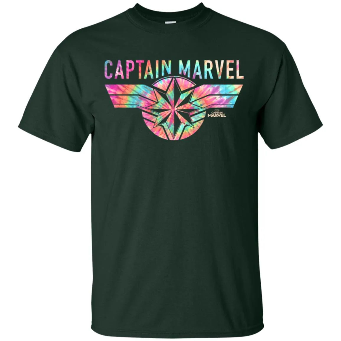 Captain Marvel Logo Banner Tie Dye Colors Men Cotton T-Shirt