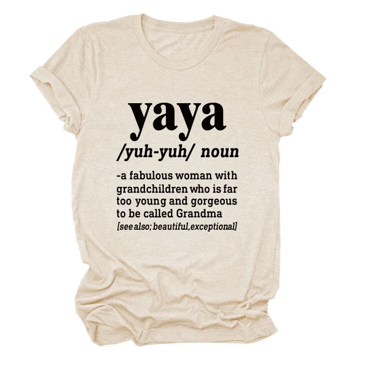 Casual round neck yaya yuh yun noun simple printing short sleeves