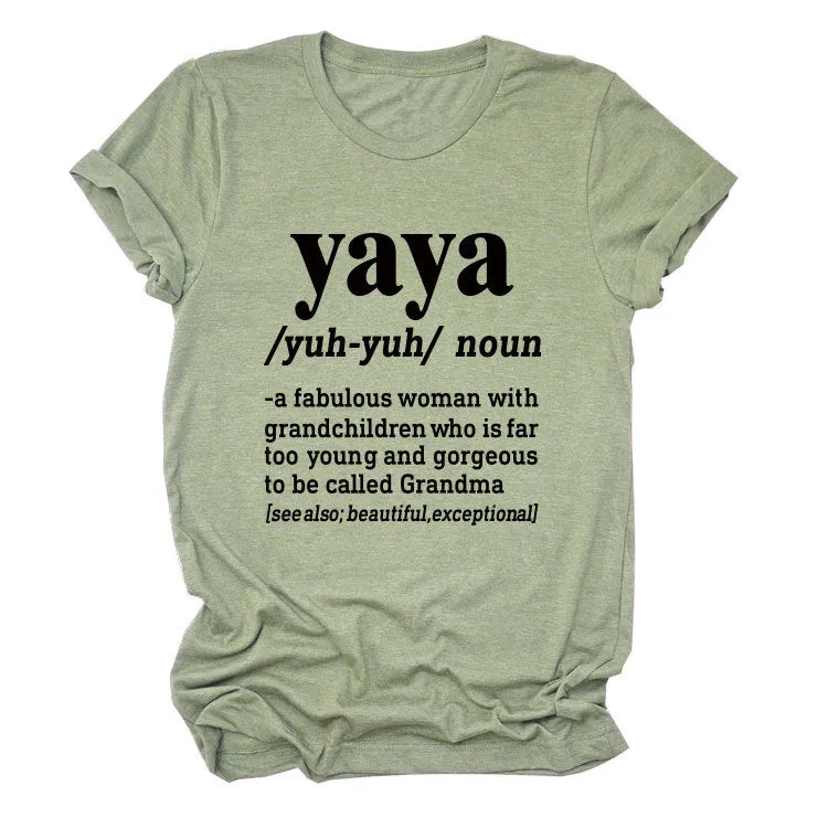 Casual round neck yaya yuh yun noun simple printing short sleeves