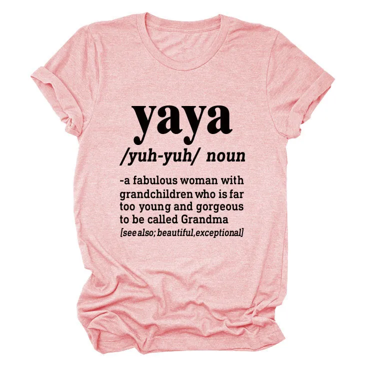 Casual round neck yaya yuh yun noun simple printing short sleeves