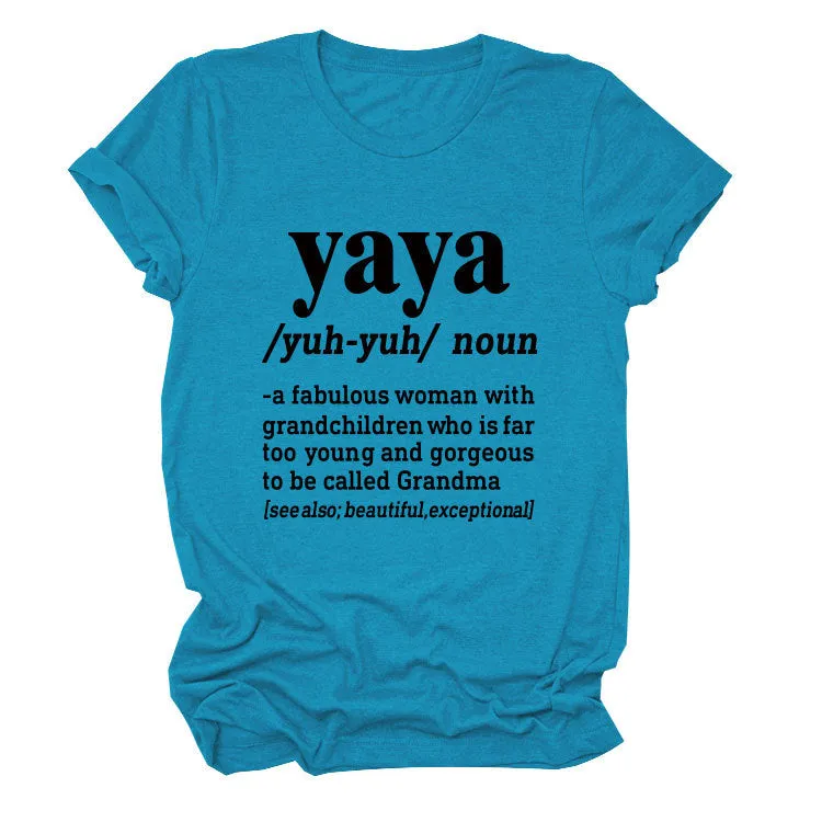 Casual round neck yaya yuh yun noun simple printing short sleeves