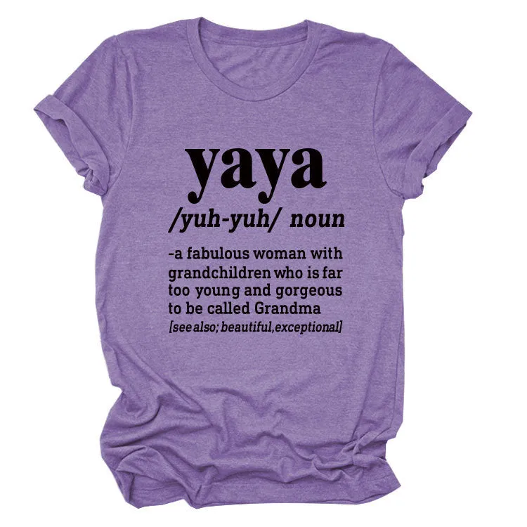 Casual round neck yaya yuh yun noun simple printing short sleeves