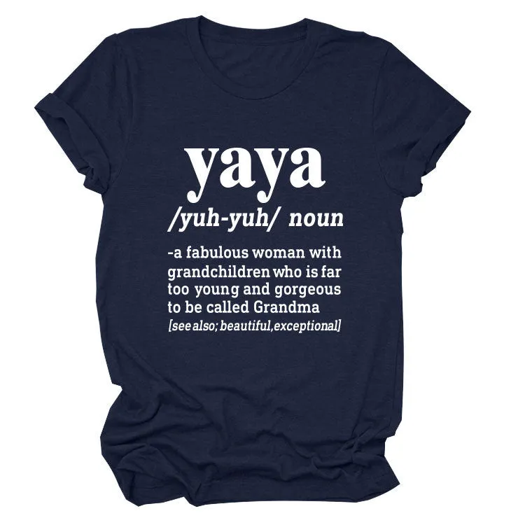 Casual round neck yaya yuh yun noun simple printing short sleeves