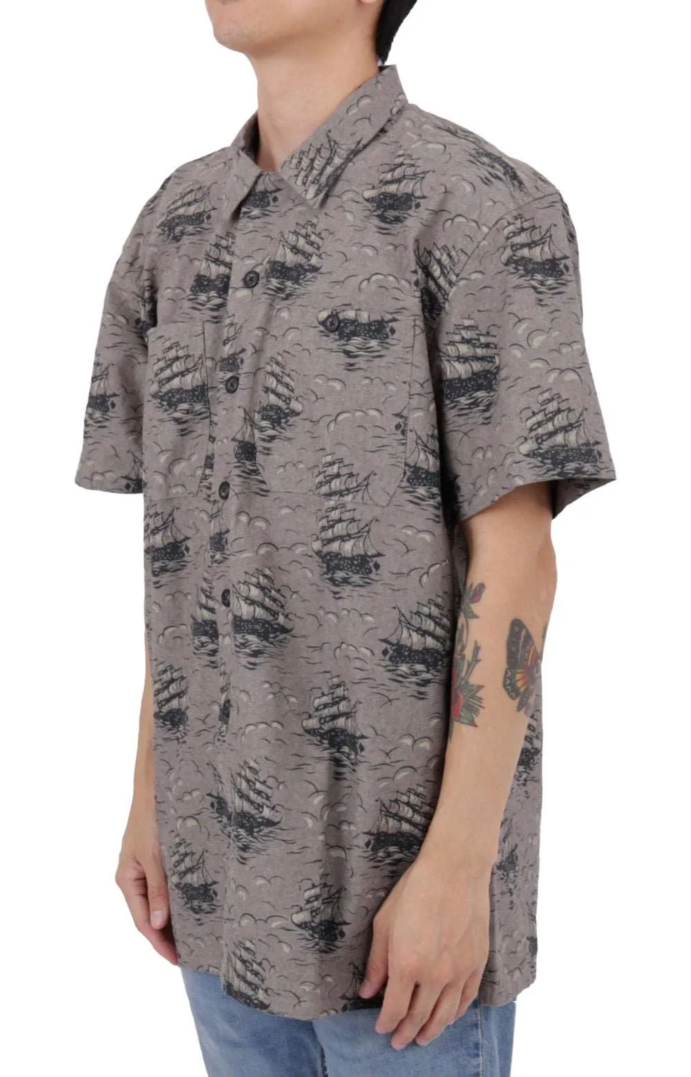 Chambray S/S Camp Shirt - Ships Print