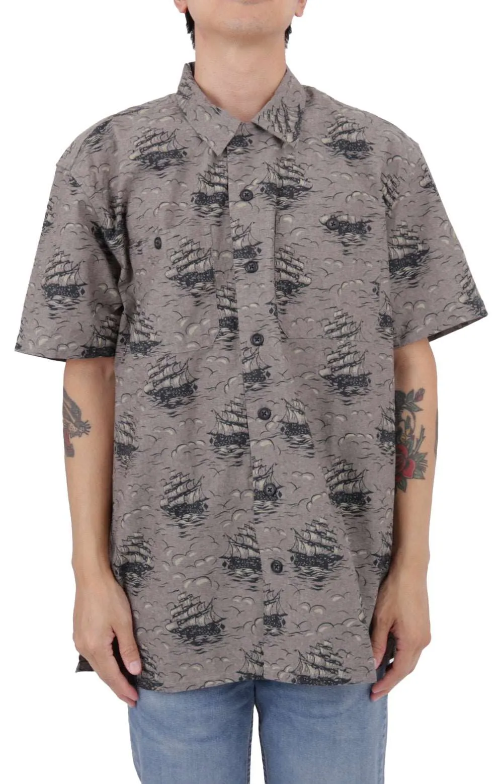 Chambray S/S Camp Shirt - Ships Print