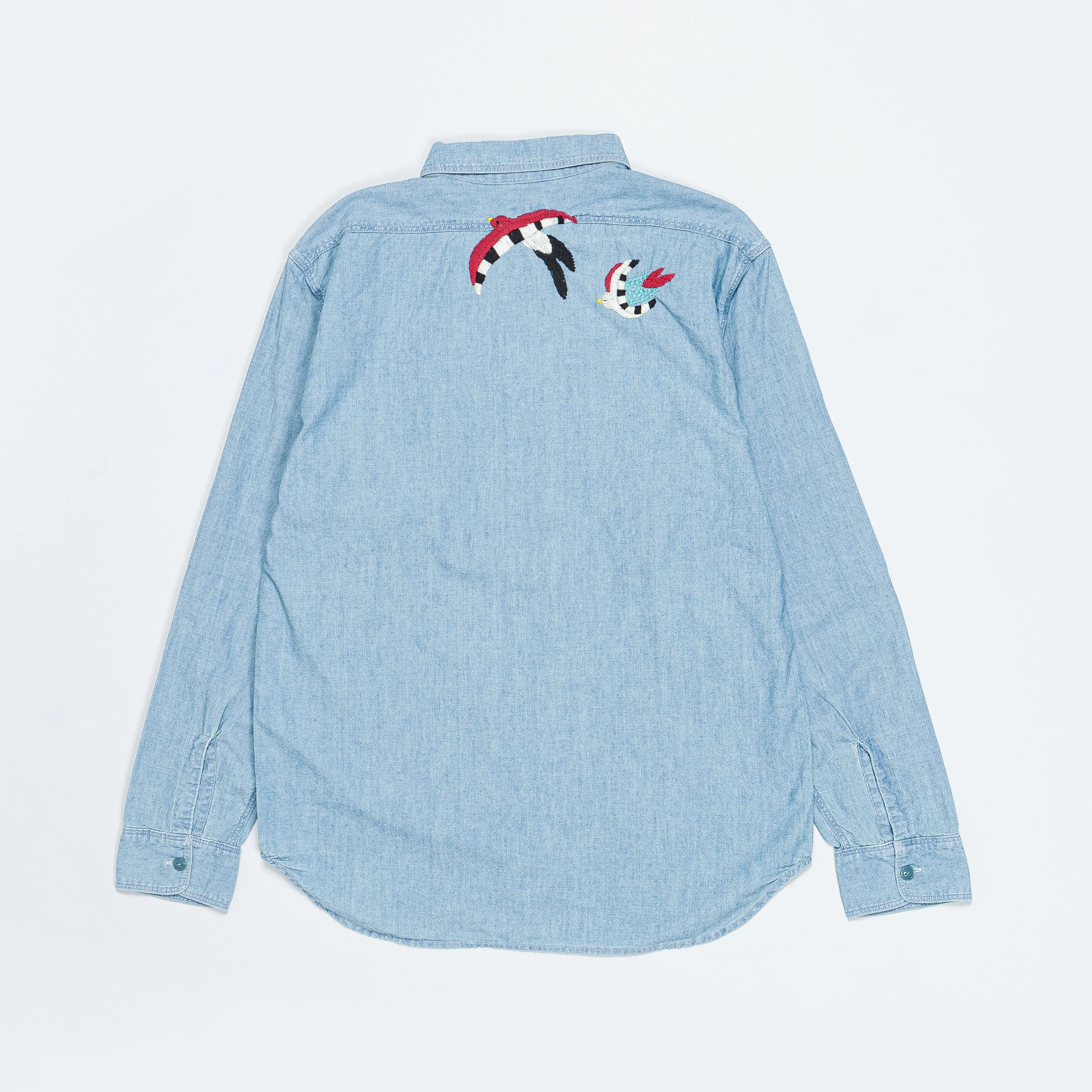 Chambray WORK Shirt (Swallow Embroidery) - Sax