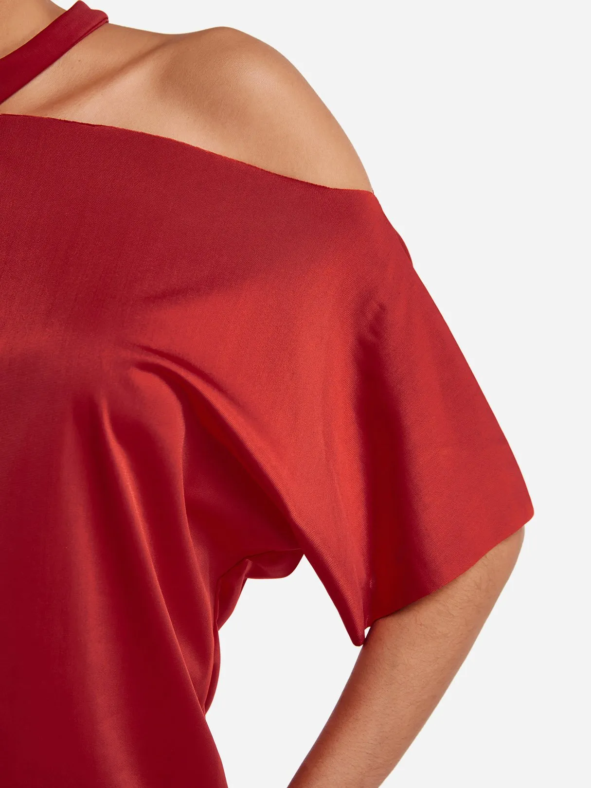 Custom One Shoulder Cut Out Short Sleeve Red Top