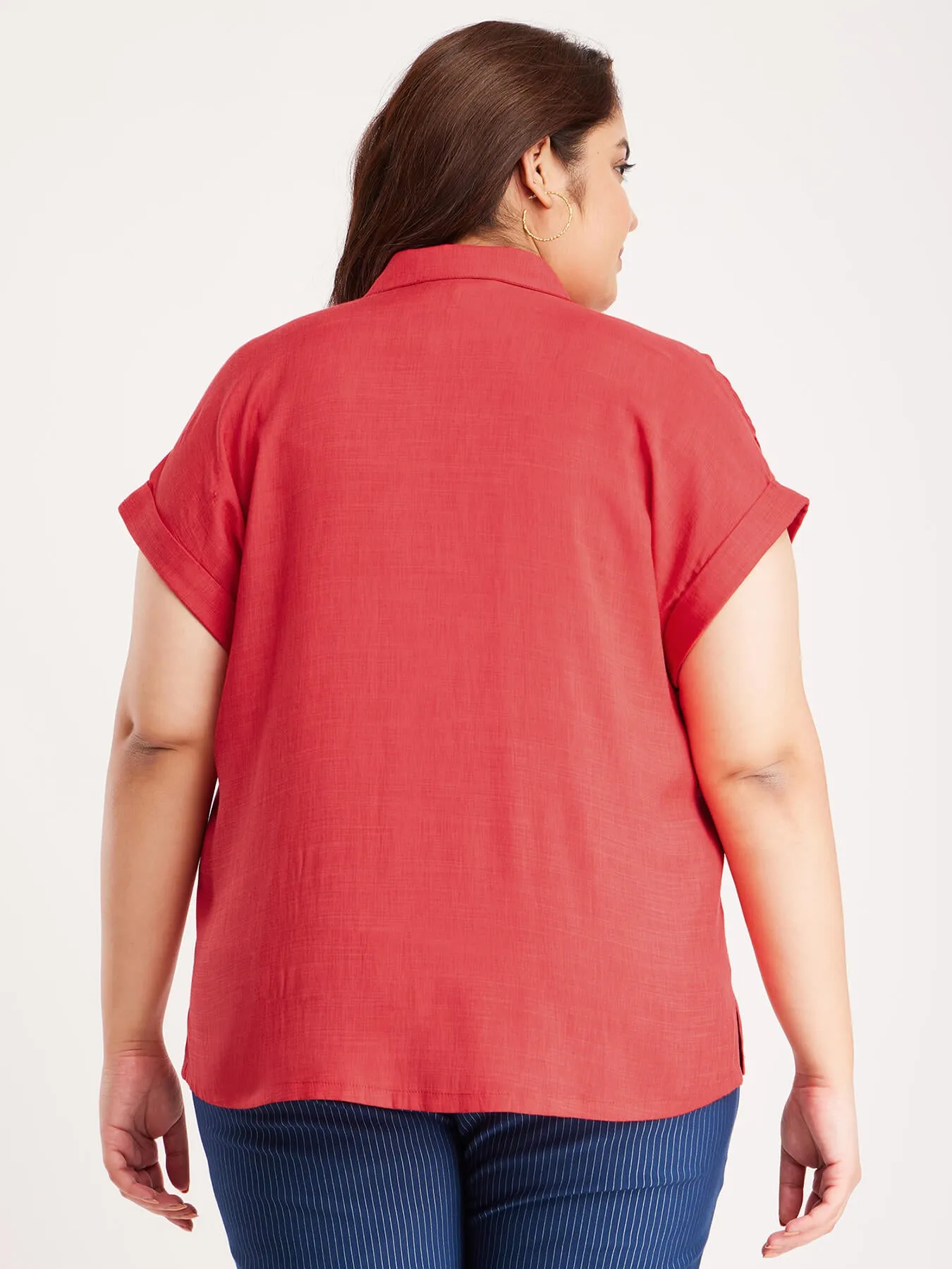 Drop Shoulder Gather Top - Red