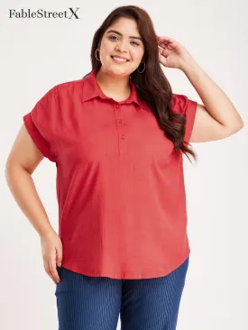 Drop Shoulder Gather Top - Red