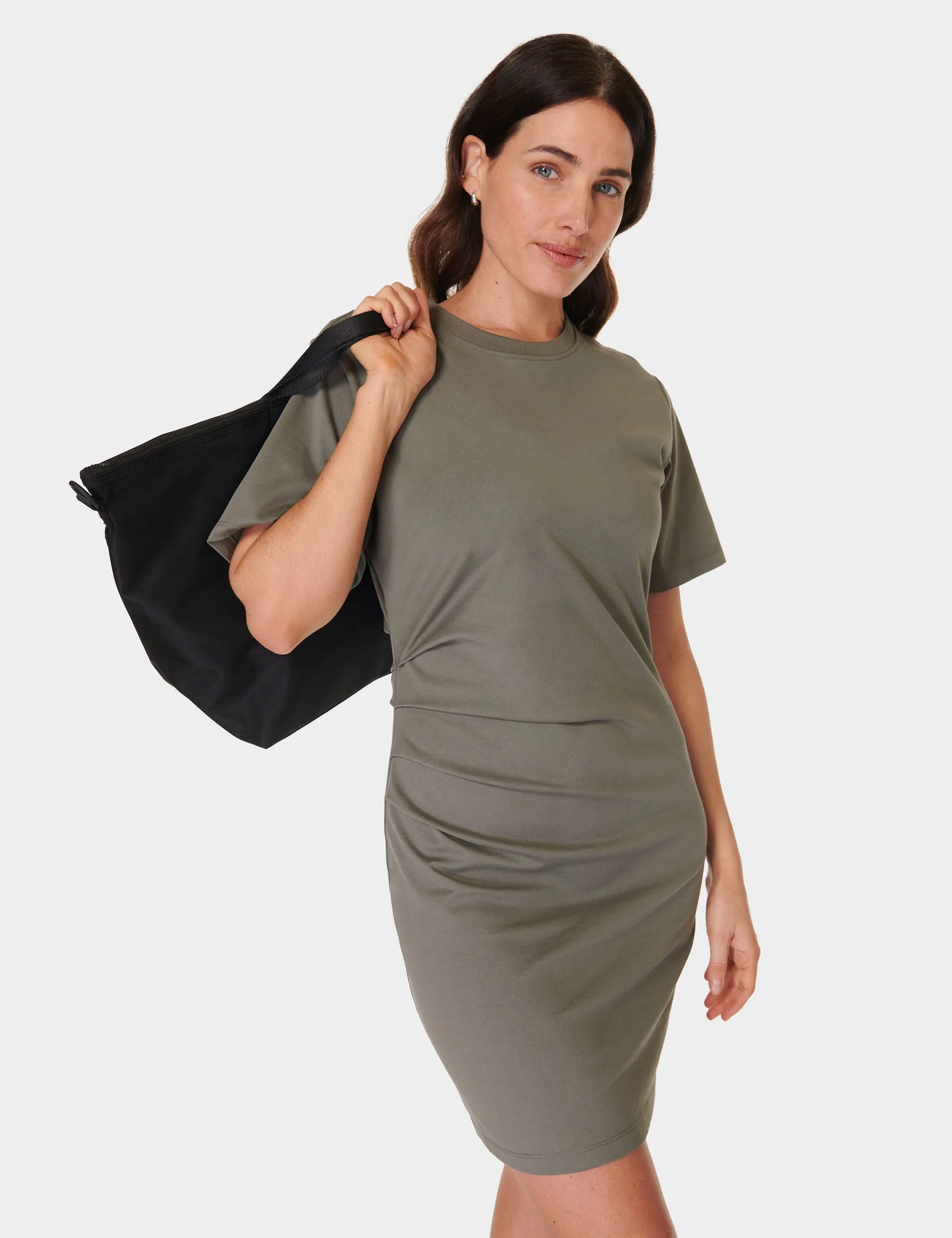 Easy Ruched T-Shirt Dress - Umbra Green