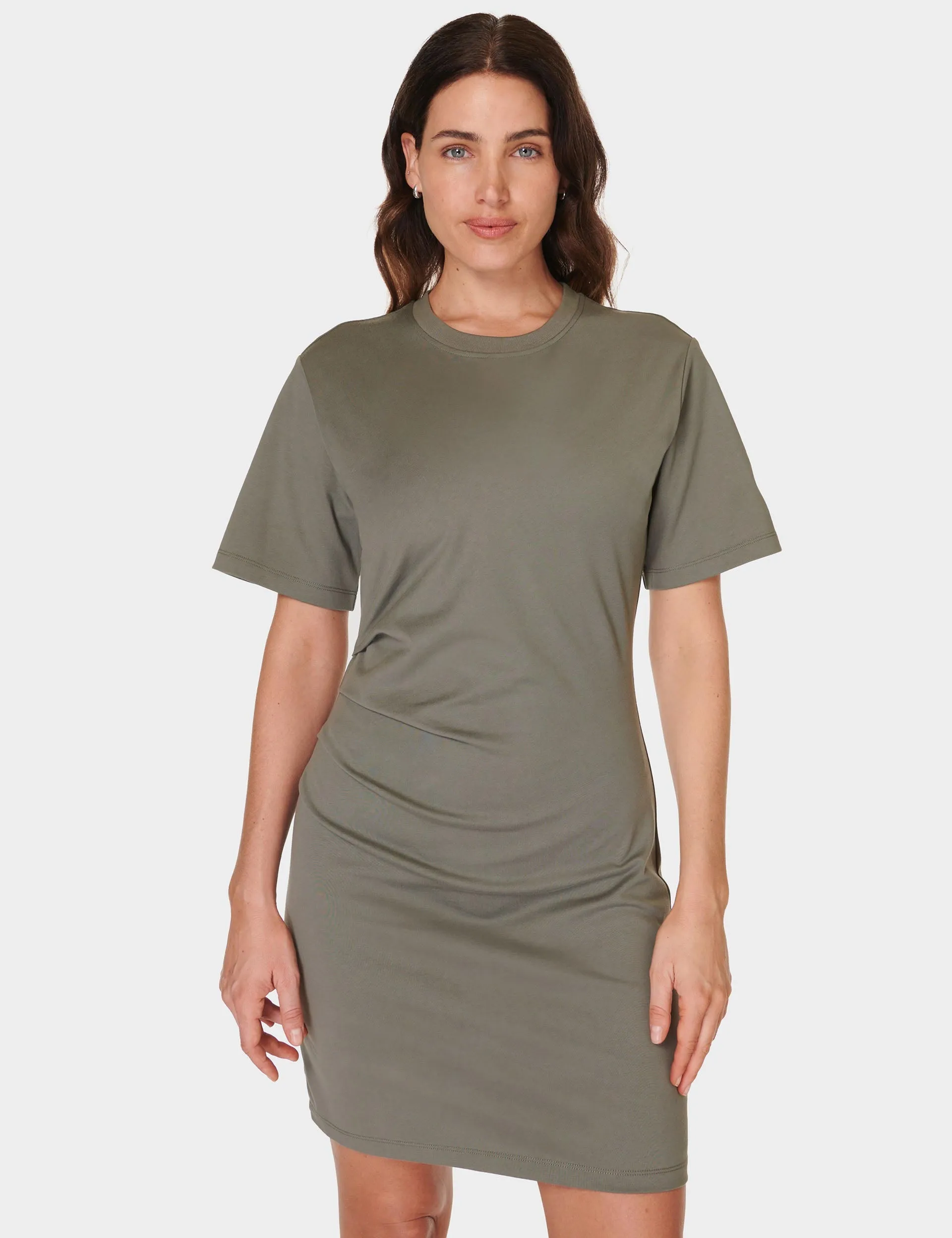 Easy Ruched T-Shirt Dress - Umbra Green