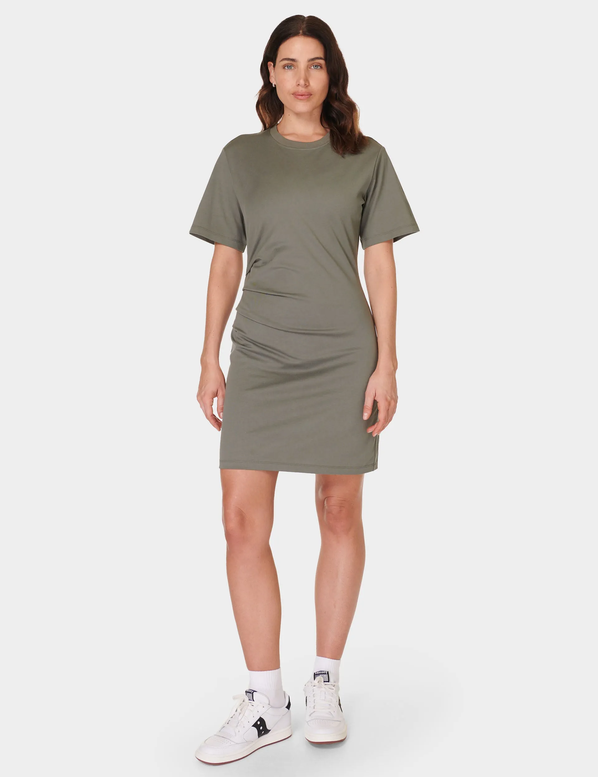 Easy Ruched T-Shirt Dress - Umbra Green